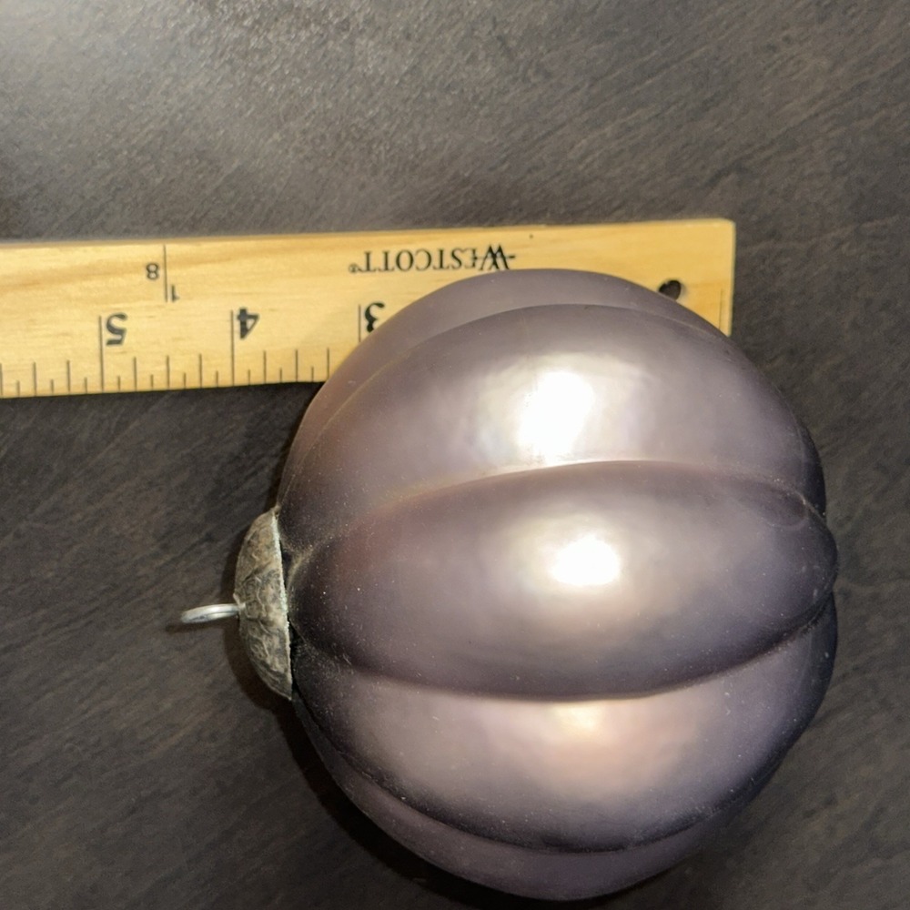 Lot 3 Vtg large Glass Christmas‎ Ornaments Ribbed Pumpkin Shape rose & Blue - Picture 16 of 16